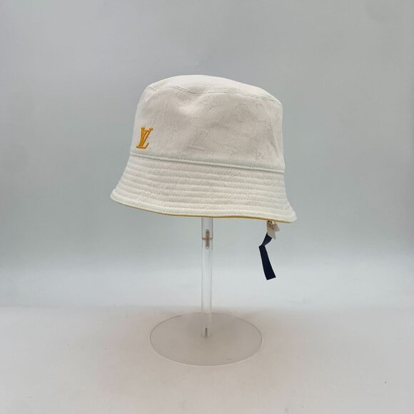Louis Vuitton Reversible Bucket Hat White/Yellow Cotton Branded Logo Design 60cm - Picture 9 of 9
